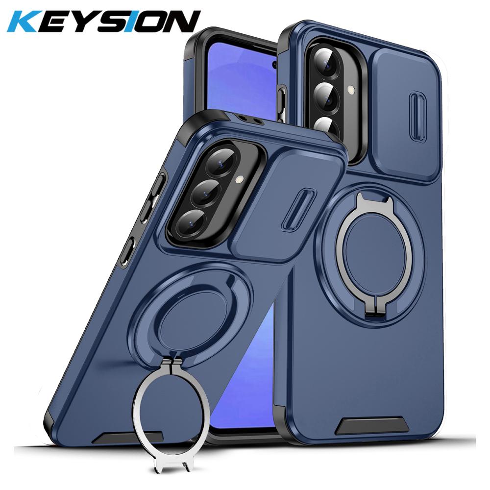 KEYSION 360° Ring Stand Phone Case for Samsung A56 5G A36 A26 5G Slide Camera Protection Magnetic Shockproof Cover for Galaxy A16 4G 5G