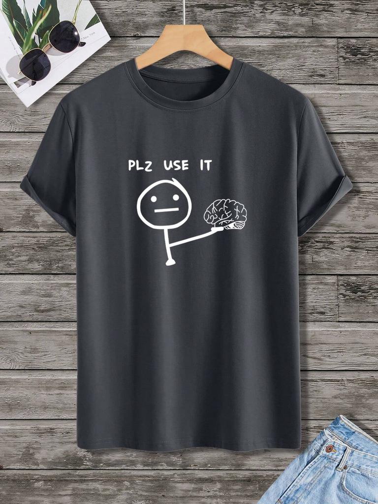 Plz Use It Men Cotton T-shirt Luxury Brand Fashion Big Size Top Casual Short Sleeve Streetwear Classic Print New Arrival Tee 4XL