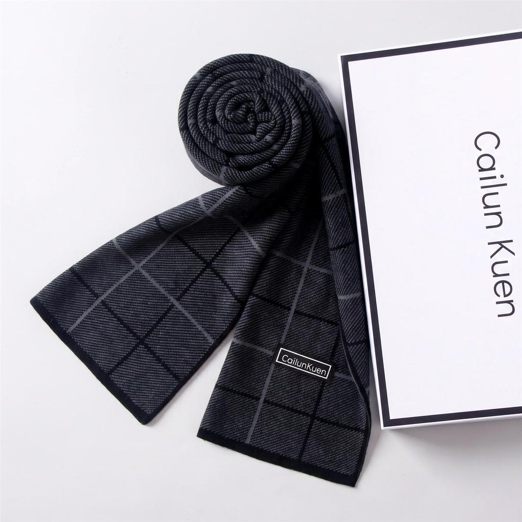 2026 New Men's Wool Plaid Scarf – Trendy Knitted Korean Style, Versatile and Warm Winter Accessory
