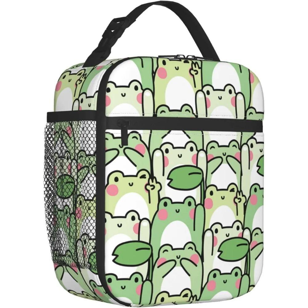 Cute Frog Lunch Box for Kids Women Men Green Lunch Bag Cooler Tote Reusable Insulated Container Gifts Office Picnic Travel Work