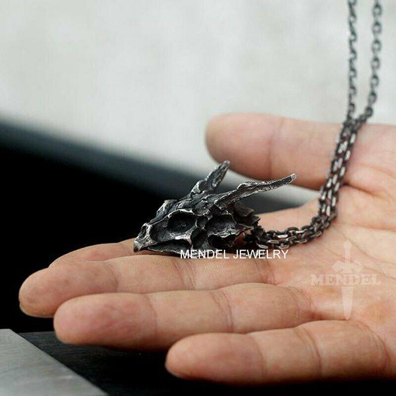 Mens Stainless Steel Heavy Wolf Dragon Skull Pendant Necklace Vintage Men holiday Gift
