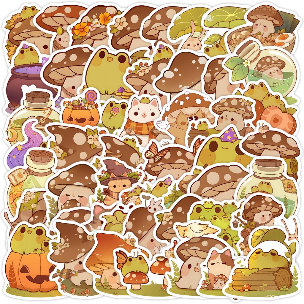 50 Cartoon Frogs and Mushrooms Doodle Stickers Creative Cartoon Stickers Mobile Phone Computer Waterproof Decorative Stickers