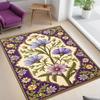 Purple Floral Rug with Botanical Design, Beige and Purple Decorative Floor Mat
