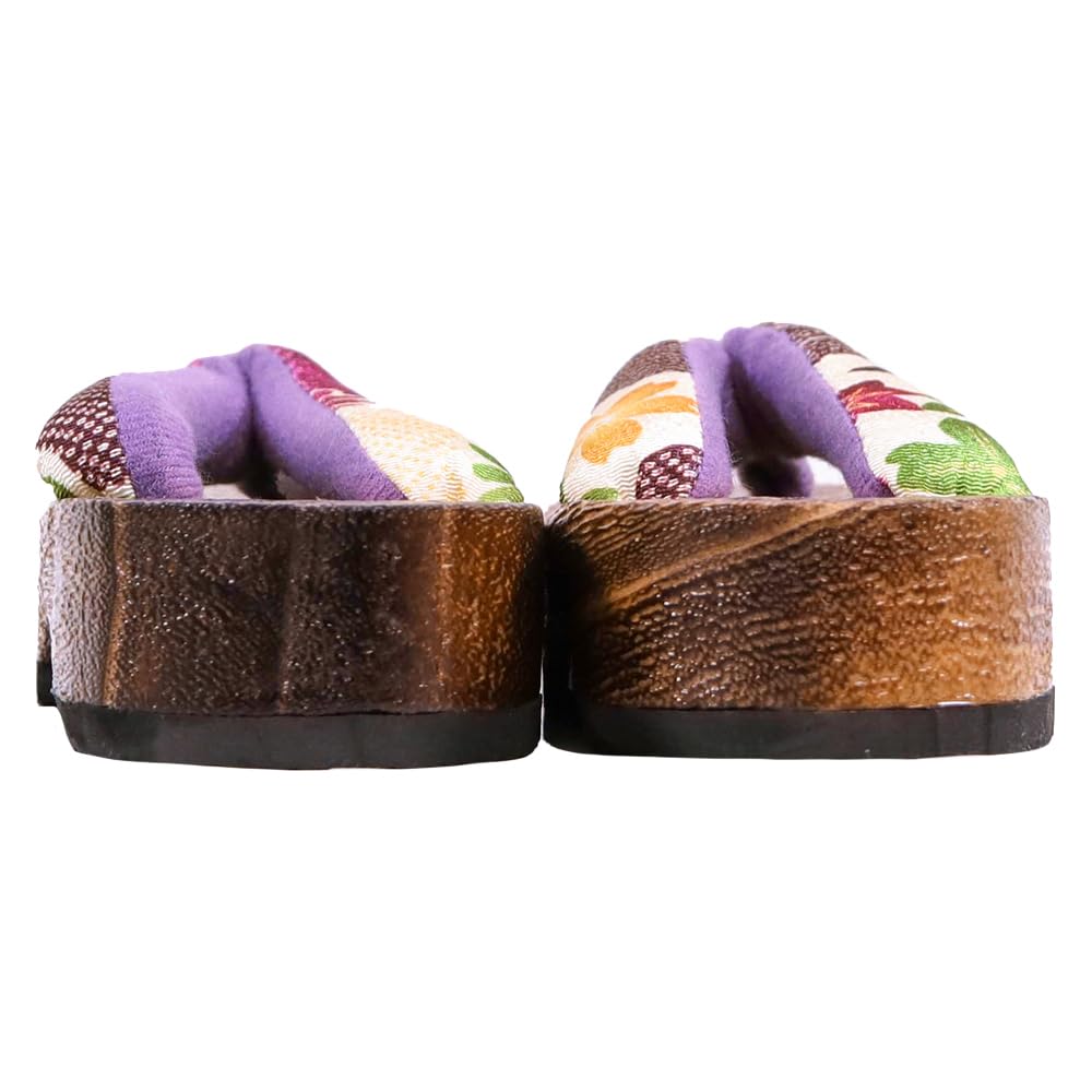 Geta for Burnt Paulownia Geta with Japanese Pattern Straps for Girls [KYOETSU] Kids, (19.5cm, G19)