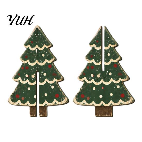 Charming Christmas Party Table Decor Wooden Tree Tabletop Decoration, Rustic 3D Interlocking Ornaments, Vintage Durable Festive Shop Window