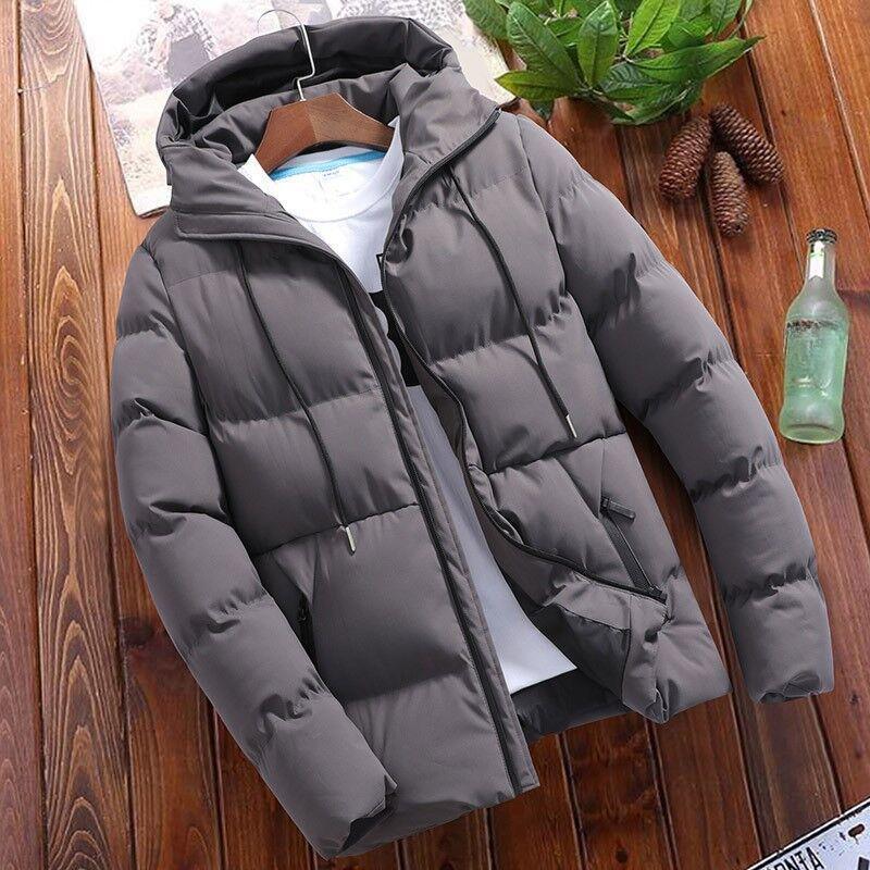 Men's Wine Red Hooded Quilted Winter Jacket with Adjustable Drawstrings, Available in Multiple Colors
