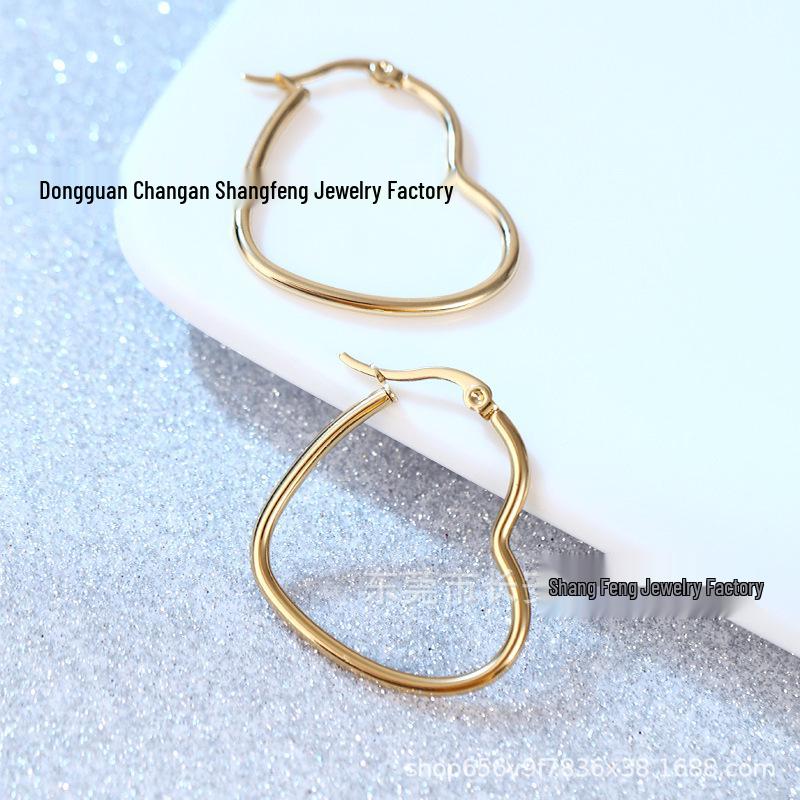 European  American Fashion: Titanium Steel Large Heart-Shaped Hoop Earrings - Stainless Steel Back, Women s Jewelry.