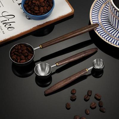 Wooden Handle Stainless Steel Coffee Scoop Tablespoon Measuring Spoon Walnut Wood Long Handle Coffee Spoons Cafe Decoration