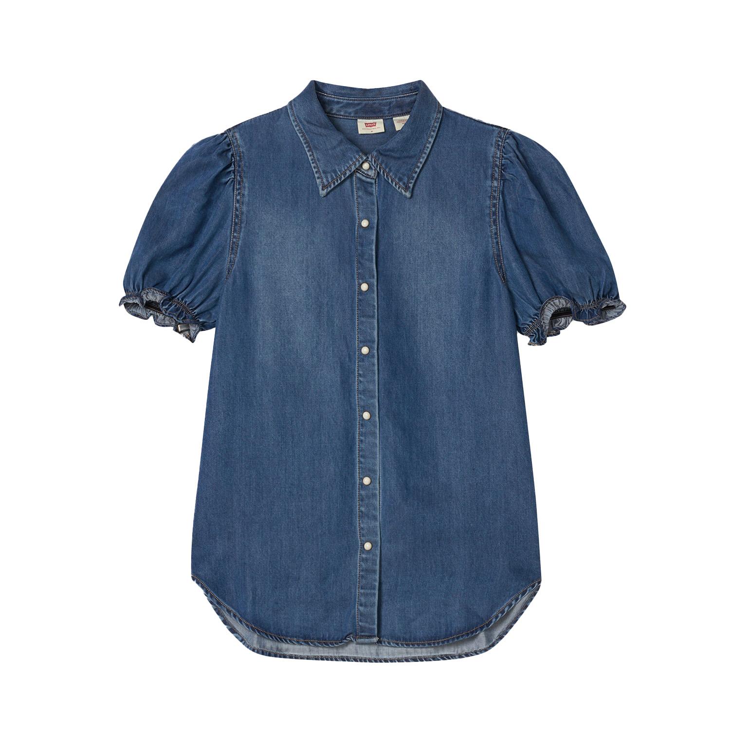 Levis Стандартная Обычная Джинсовая Рубашка с Объемными Короткими Рукавами Женские рубашки 001BR-0000 S