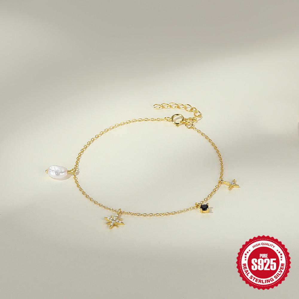 Fashion Stacked S925 Sterling Silver Octagonal Star Diamond Special-Shaped Pearl Ladies Bracelet