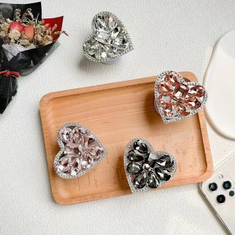 Elegant Heart-Shaped Diamond-Inlaid Foldable Desktop Stand for Binge-Watching