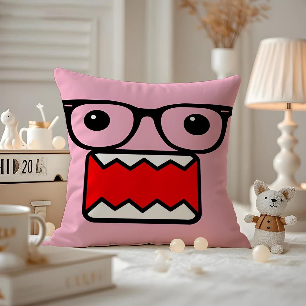 Cute Domo-kun Cushion Cover Anti-dustmite Pillowcase Invisible Zipper Silky Short Plush Sofa Cushion Cover