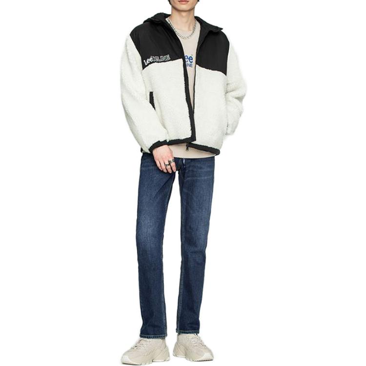 Faux Lambswool Spliced Hooded Comfortable Fleece Jacket Men Jackets White LMT001752100624-A00698
