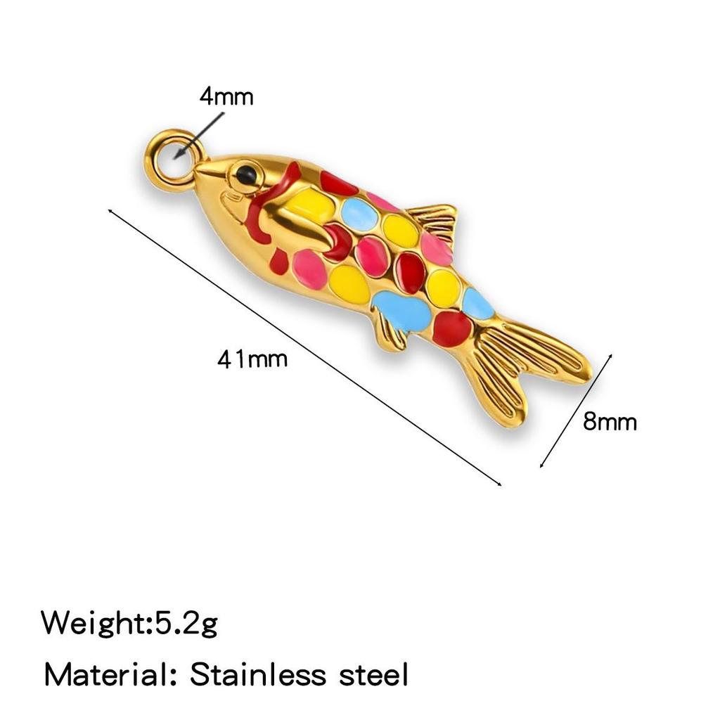 Luxury Enamel Koi Fish Pendant Necklace with Movable Stainless Steel Accents