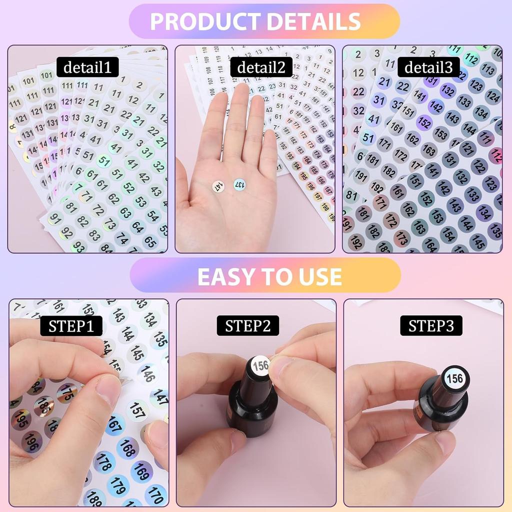 1-200 Consecutive Number Stickers 0.4 Inch Holographic Vinyl Number Stickers Labels Laser Mini Self-Adhesive Number Labels Small Round Removable