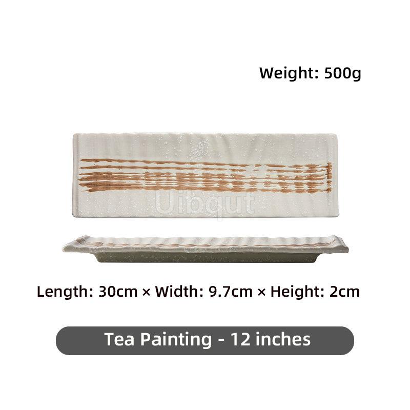 Japanese sushi plate Rectangle ceramic strip vegetable plate Dim sum Western food Sushi fish Dim sum Tableware dumpling tray