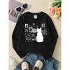 European sizes Girls' Crewneck Sweatshirt Cat Silhouette Art Prints Collection, Soft Comfortable Casual Wear for Children & Teenagers