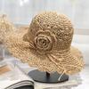 Summer Handmade Crochet Straw Hat for Women Large Brim Sun Hat with Flower Decoration Foldable UV Protection Beach Hat