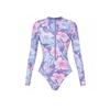Women Long Sleeve One Piece Swimsuit Zip Front  Fresh Little Flower  Print Rash Guard Surfing Bathing Suit