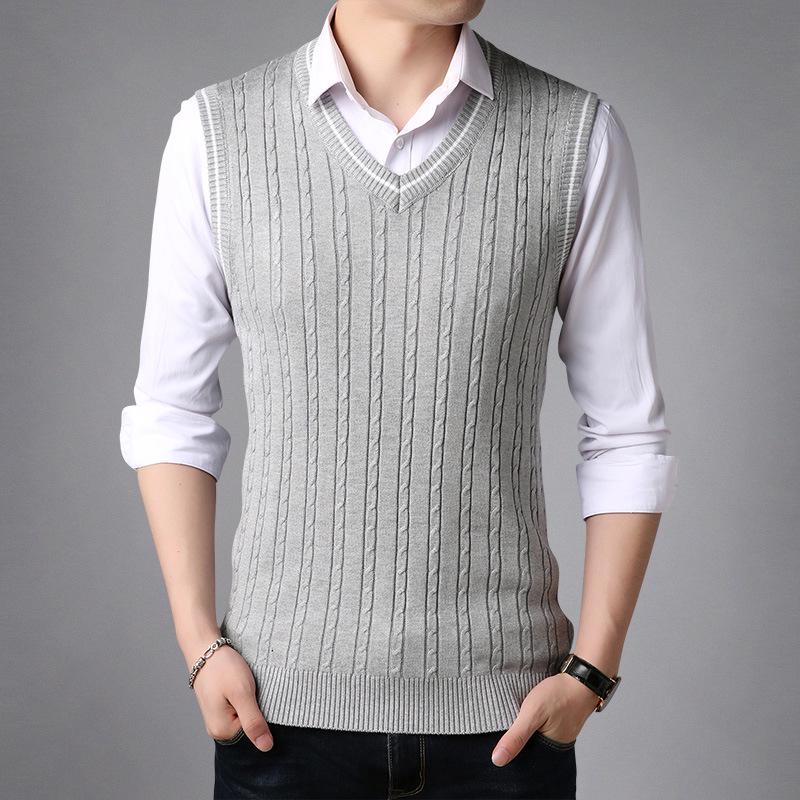 Podzimní nový mládežnický pánský ležérní svetr bez rukávů s květinovým vzorem, teplá vesta, pletený top