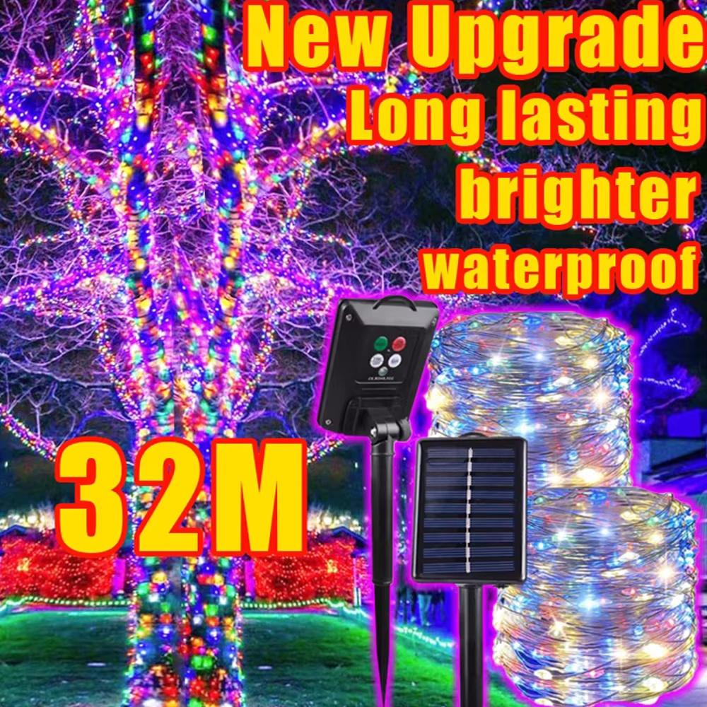 1pc Solar-Powered LED Fairy Lights Waterproof Copper Wire String Lights for Outdoor Garden Christmas Tree, Wedding Camping Decor