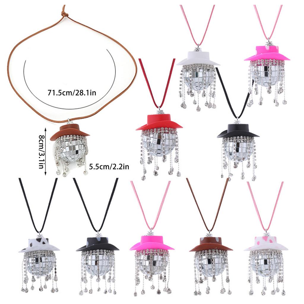 Cowboy Hat Discos Ball Pendant Car Charm Rear View Mirror Hangable Ornaments for Wedding New Year Party Background Decor