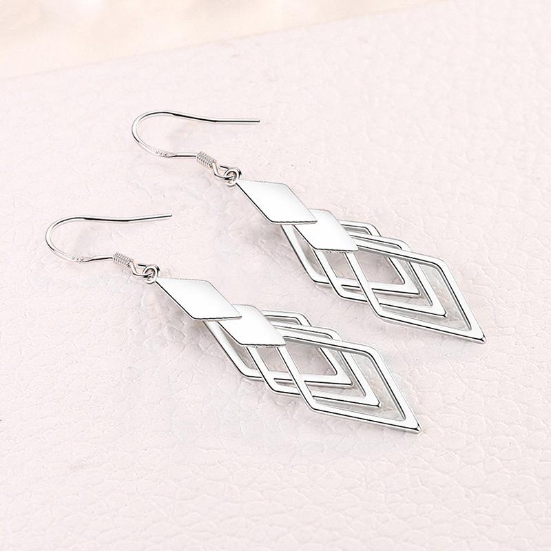 New Fashion Silver Color Stackable Hollow -Out Rhombus Mosaic Cubic Zircon Earrings For Women Long Tassel Jewelry Gift