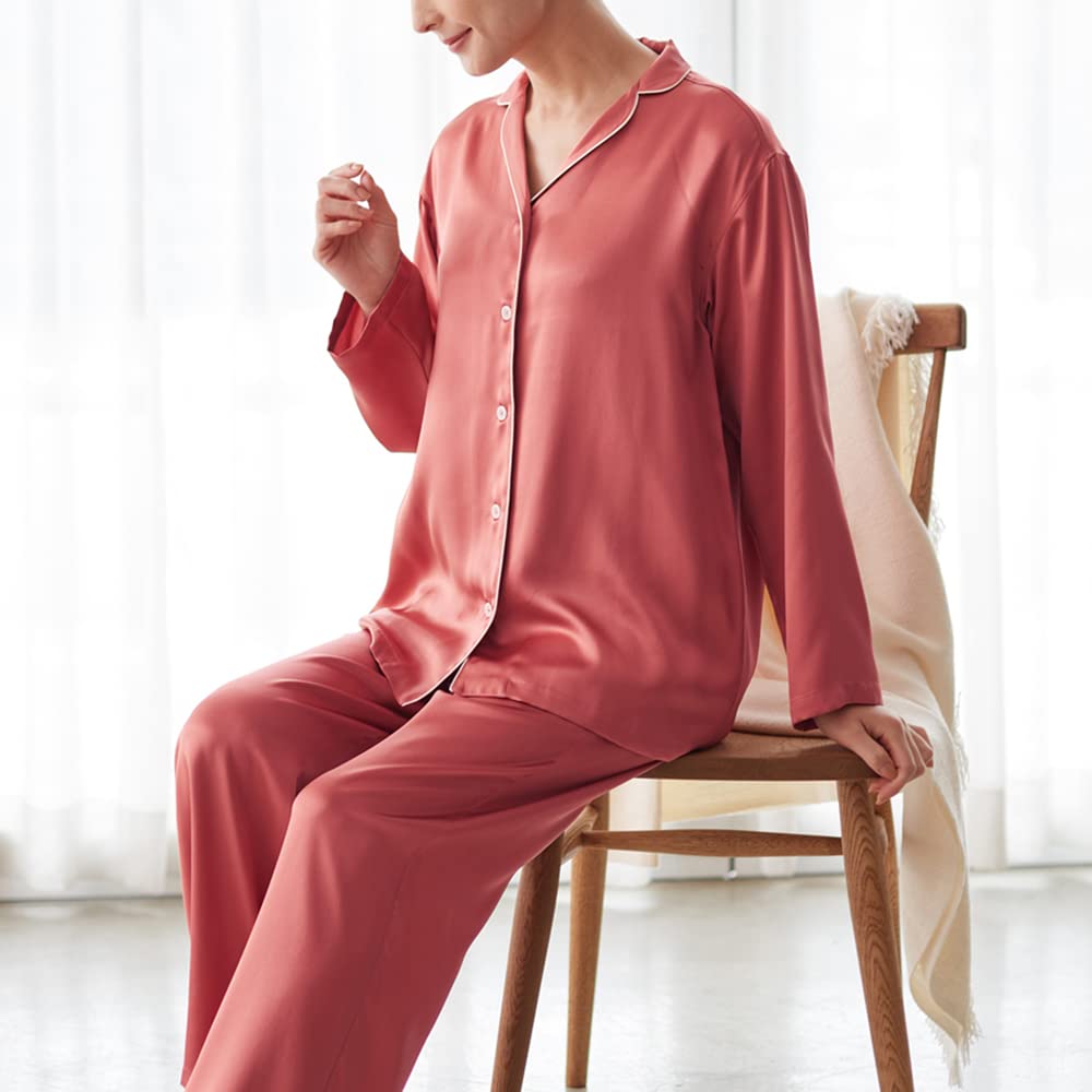 Gunze KaiminNavi Sleep Navi Long Sleeves and Silk Rose New Size M Pajamas, 100% Silk, Pants, Satin, Women's, Pink, Model,