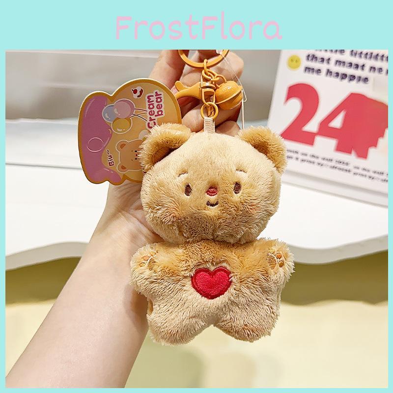 Cute Plush Cream Bear Keychain Pendant Adorable Soft Toy Accessory For Bags