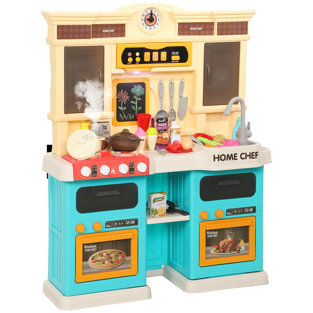 Cocina de Juguete con Agua Corriente, 85 Piezas de Accesorios, Grifo Eléctrico, Luces, Sonidos, para Niños de 3 a 6 Años, Plástico, Verde
