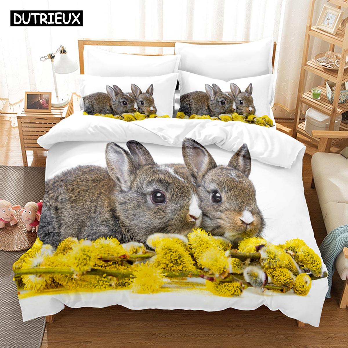 

3D Надрукований Великодній Заєць Кролик Постільна Білизна Набір Пухова Ковдра Підодіяльник З Наволочкою Двоспальний Односпальний Королівський EU King(240x220cm)