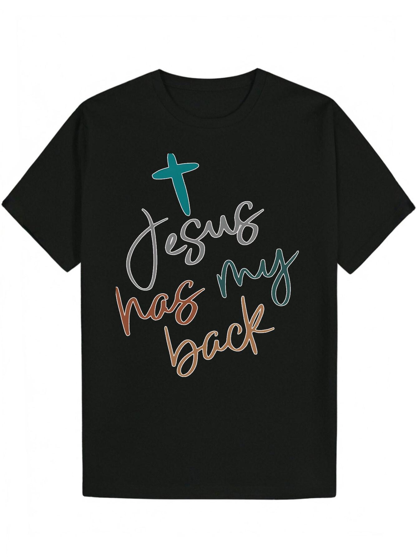 

Casual Summer T-shirt - Jesus Has My Back Graphic S