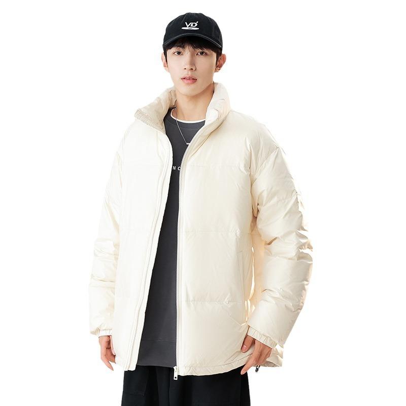 Men's winter solid color fashion couple down jacket stand-up collar thickened warm casual trend bread jacket winter wear