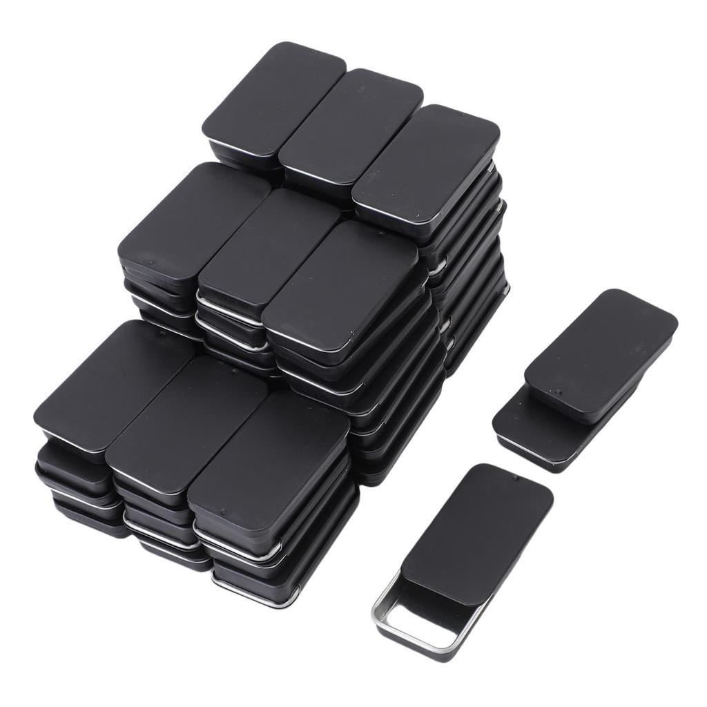 60pcs Small Tin Box Slide Top Rectangular Tin Containers for Candies Jewelry Crafts Lip Balm Storage Black