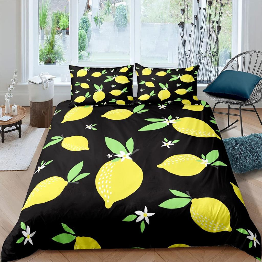 Lemon Duvet Cover Girls Boys Kids Botanical Lemon Pattern Comforter Cover Tropical Fruit Room Decorative Bedding Set With Zipper