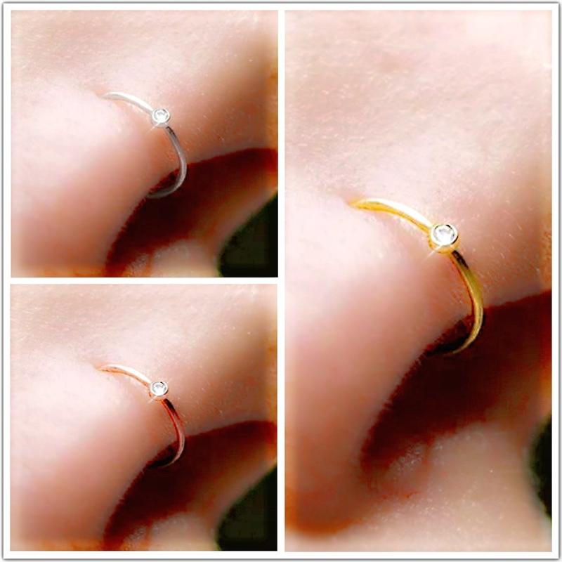 Anello Da Naso E Orecchini Daith In Oro Giallo 14kt – Doppio Cerchio 16G, 8/10/12mm, Con Zirconia