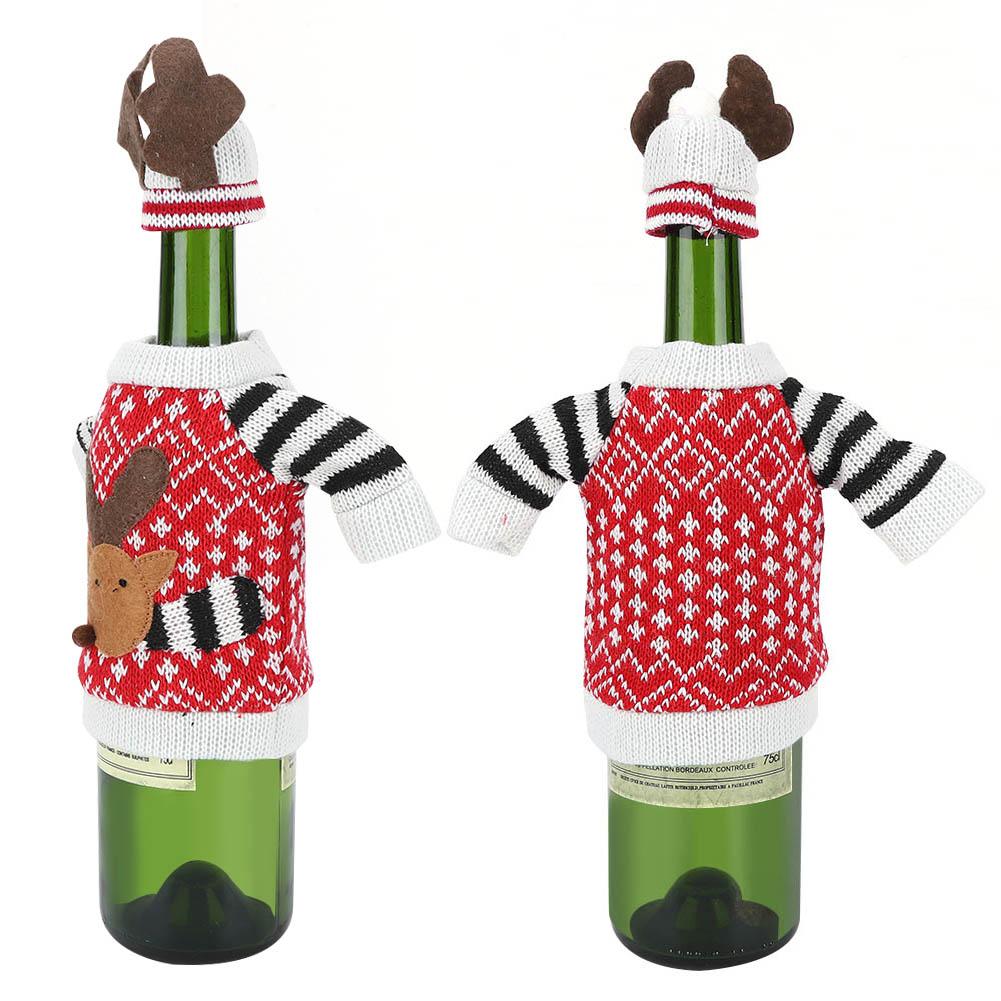 2PCS/Set Cute Christmas Elk Wine Bottle Cover Champagne Bottle Knitting Sweater for Party