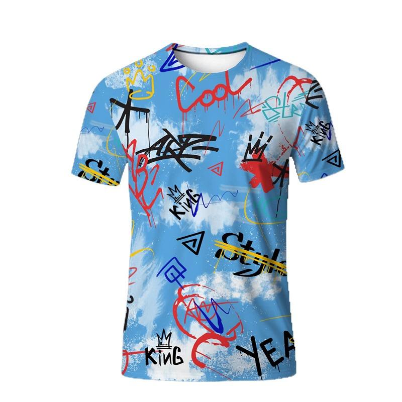 Summer Retro Men's T-Shirt with Geometric Patterns - Retro Hip-Hop Street Style Men's Trendy Personalized Short Sleeve Shirt