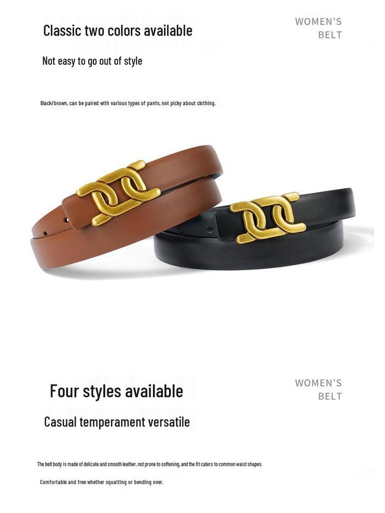 Genuine Leather Women's Versatile Brown Jeans Belt