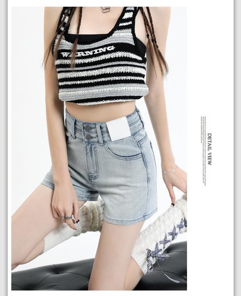 Shorts vaqueros retro de talle alto de verano 2025 con línea A para mujer