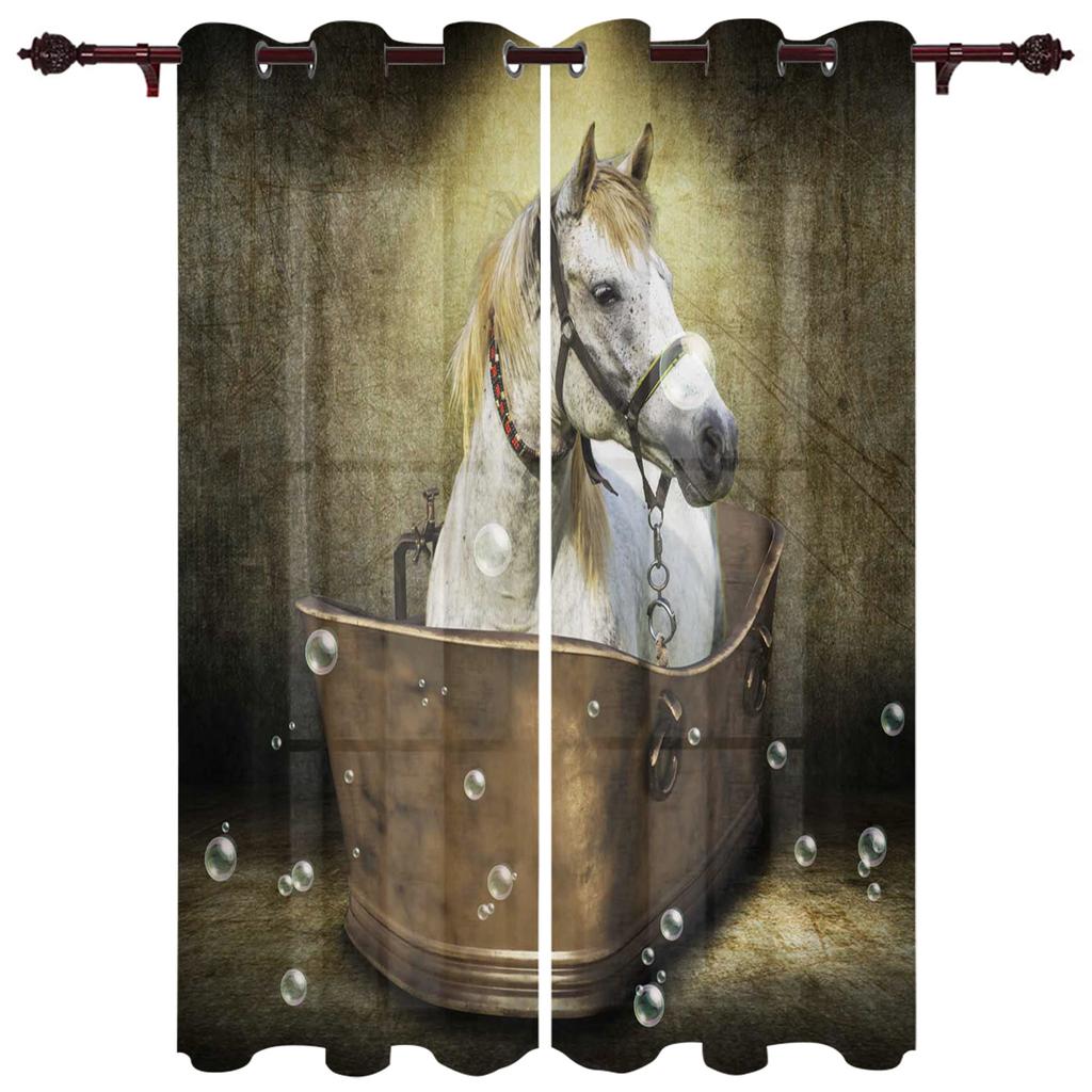 Farm Animal Horse Black And White New Simple Curtains Home Decoration Curtains Modern Home Supplies