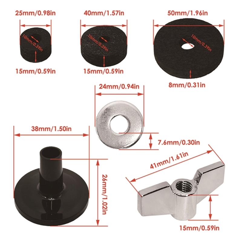 18Pcs Protect Cymbal Compact Felt Pad Drum Replacement Parts Set Instrument