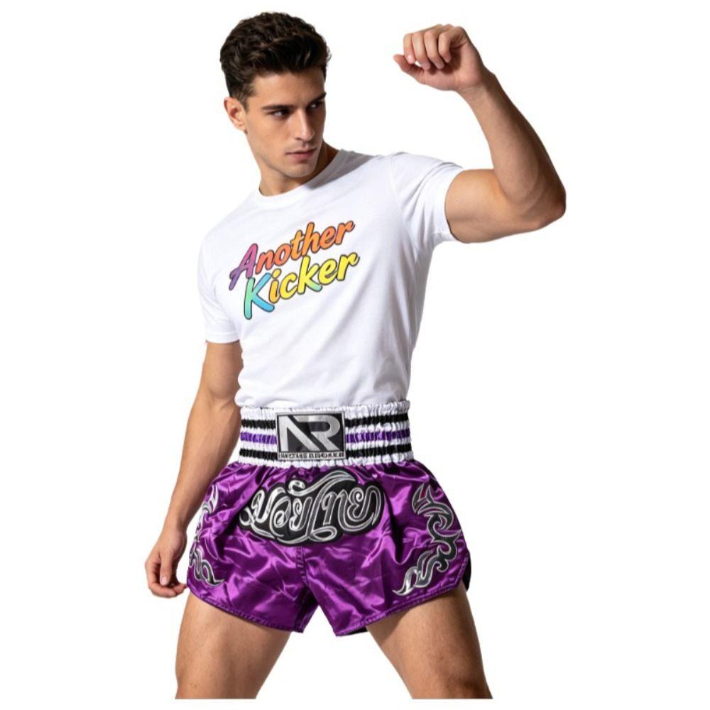 Satin Material Boxing Shorts Embroidery Design Kickboxing Shorts New Fight Shorts  MMA Training