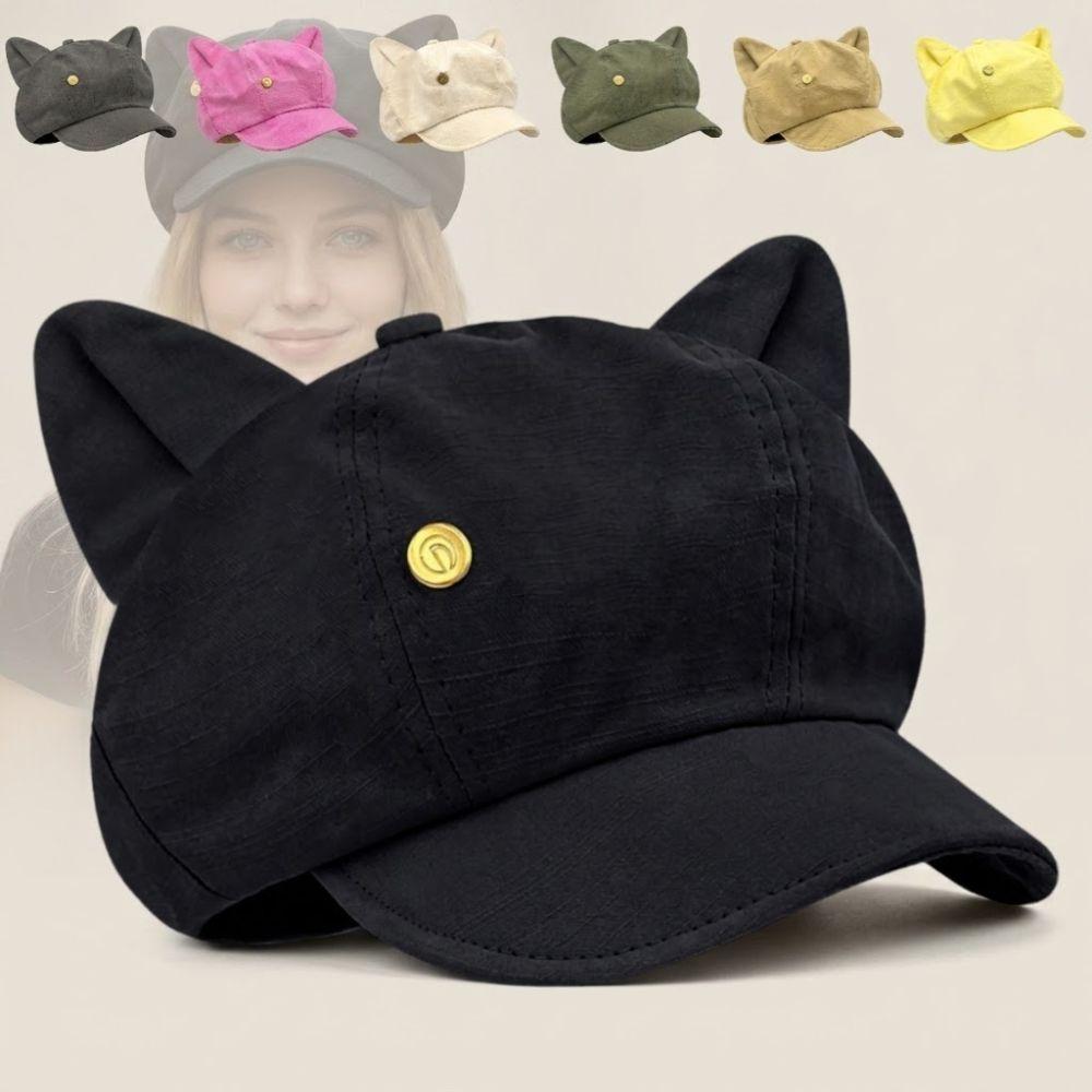 Cute Cat Ears Women's Beret Japanese Style Cat Paw Pattern Newsboy Cap Anime Sweet Baseball Cap Everyday Outfits