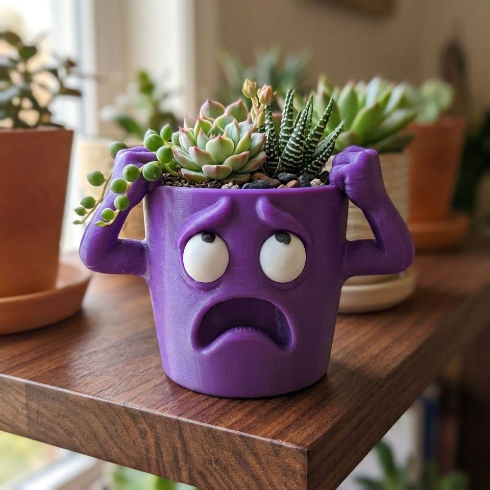 Novelty Shocked Expression Plant Pot 3D Printed Small Plant Container Gardening Gift