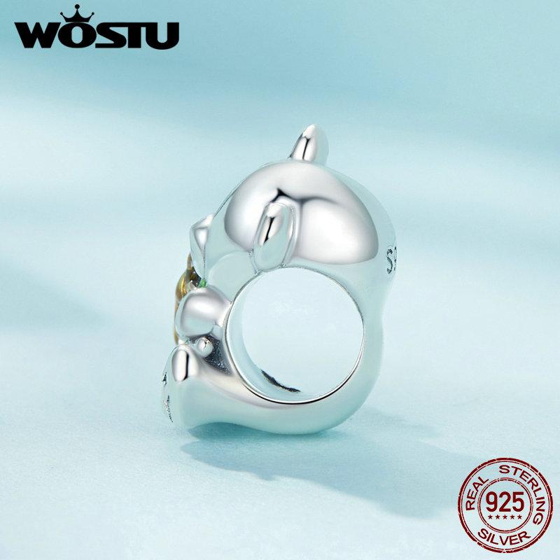 WOSTU 925 Sterling Silver Animal Charm Beads for Charm Bracelet Sunshine Bear DIY Jewelry