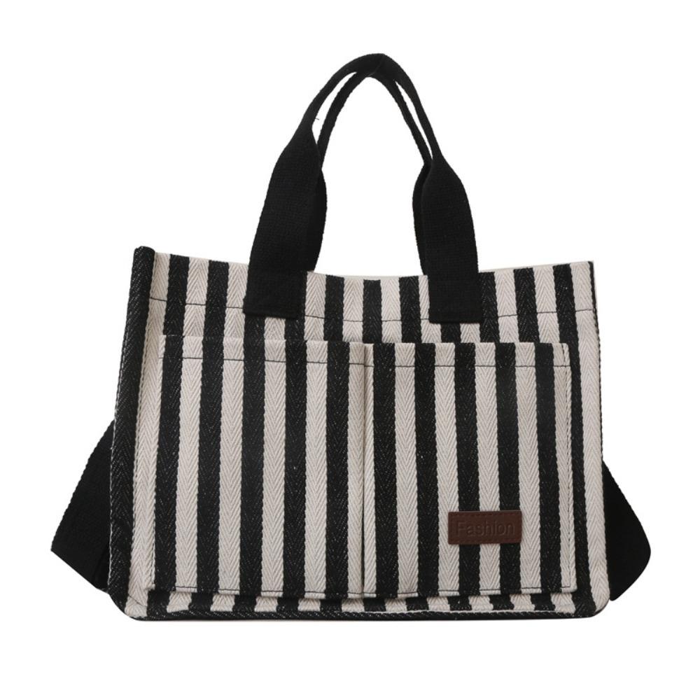 Large Capacity Shoulder Bag Simple Cloth Handbag Cute Stripe Canvas Tote Bag  Travel