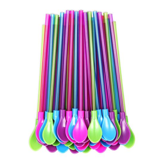 10Pcs 2 In 1 Straw Spoons Reusable Cocktail Straws for Milkshakes Smoothies Spoon Removable Pureed Fruit Straw Spoon for Thick Drinks Coffee Ice Cream