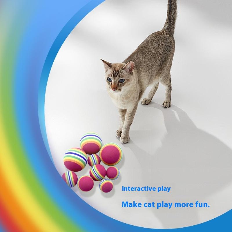 Rainbow Toy Ball, Cat Solid Elastic Ball Pet Supplies Kitten Puppy Ball Toy Cat Ball EVA Floating Water