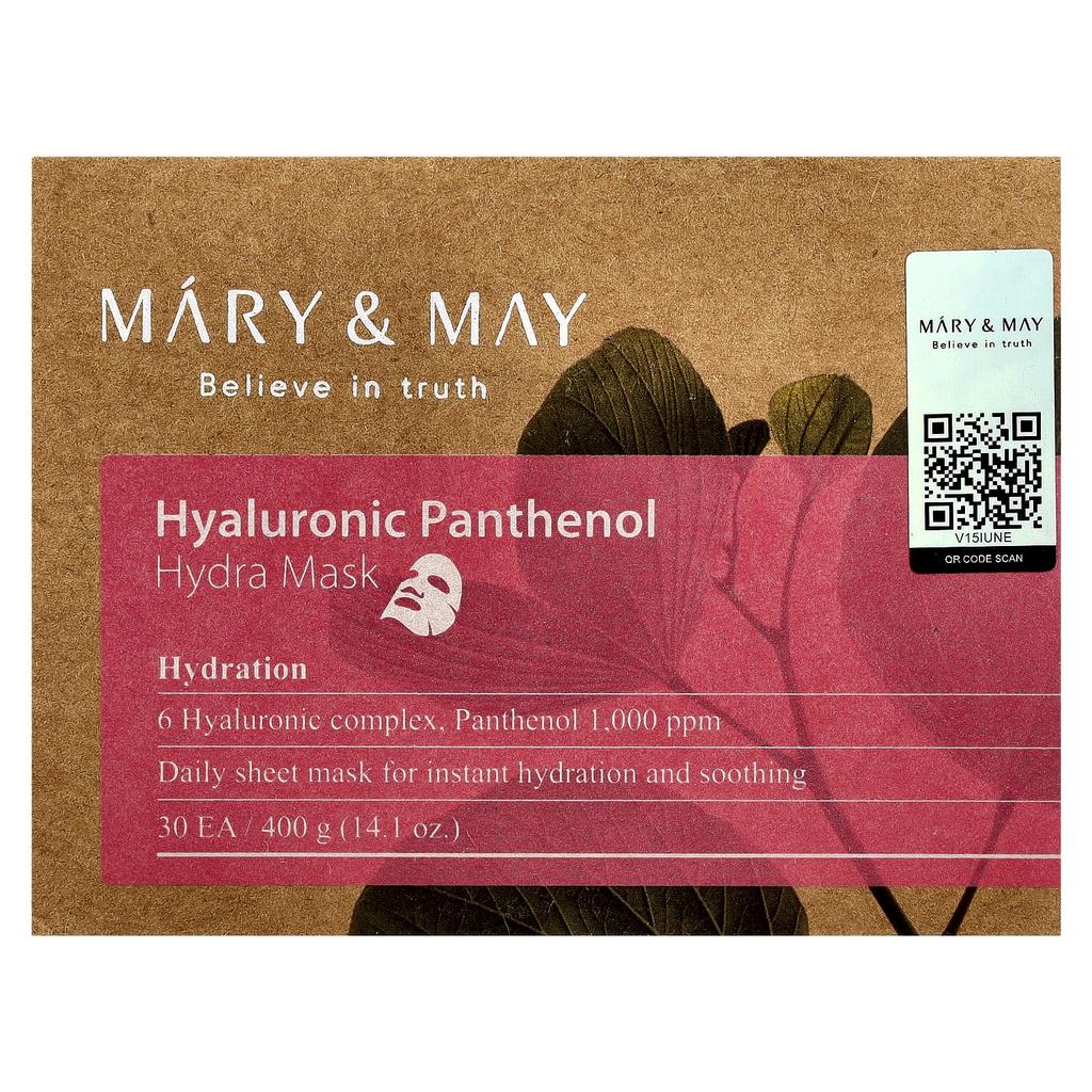 Mary & May, Hyaluronic Acid Panthenol, Hydra Beauty Mask, 30 Sheets, 400G(14.1Oz)